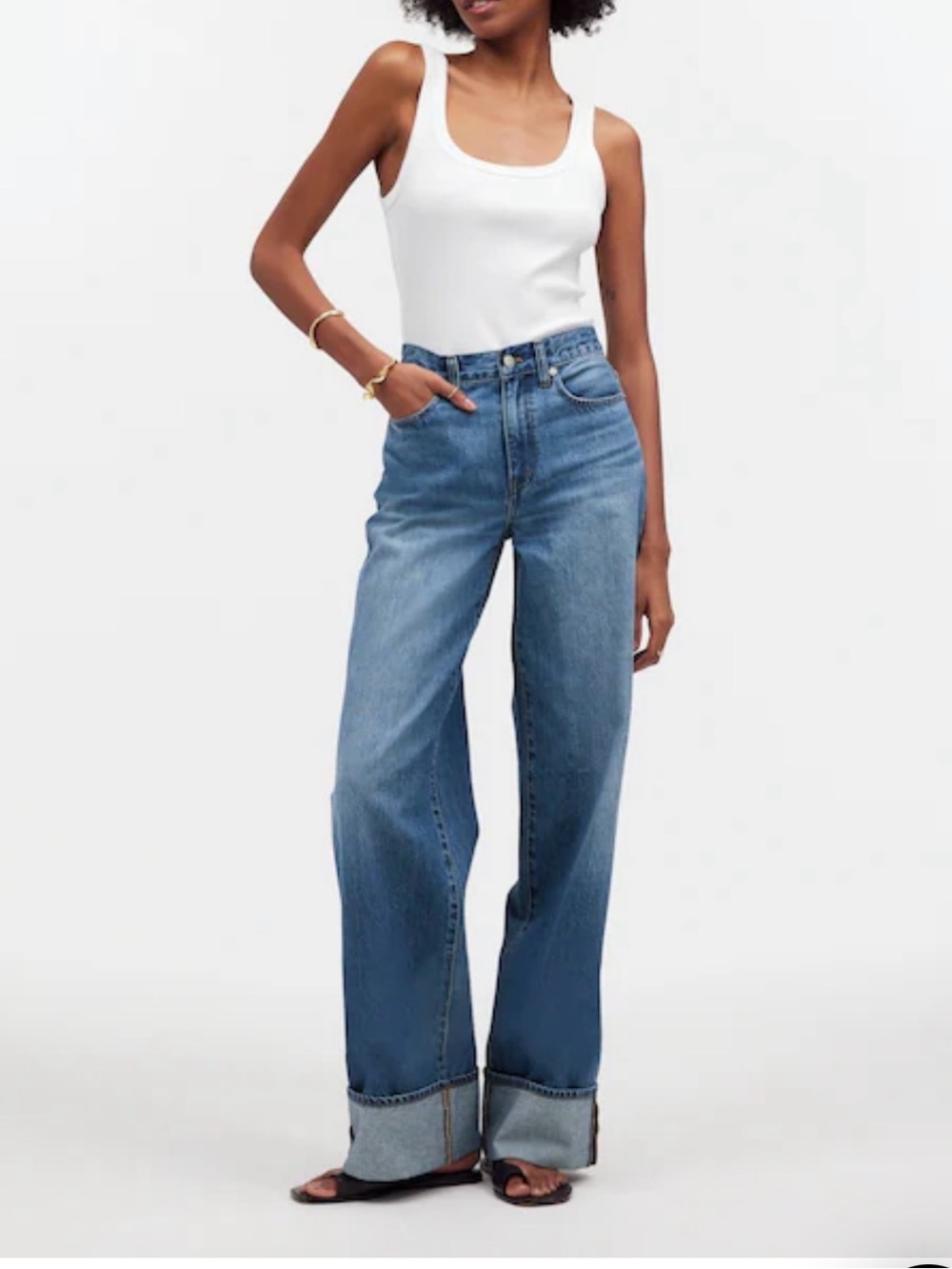 90’s Madewell Super Wide-Leg Jeans Womens High Rise Wide Leg Cuffed Denim Sz 29